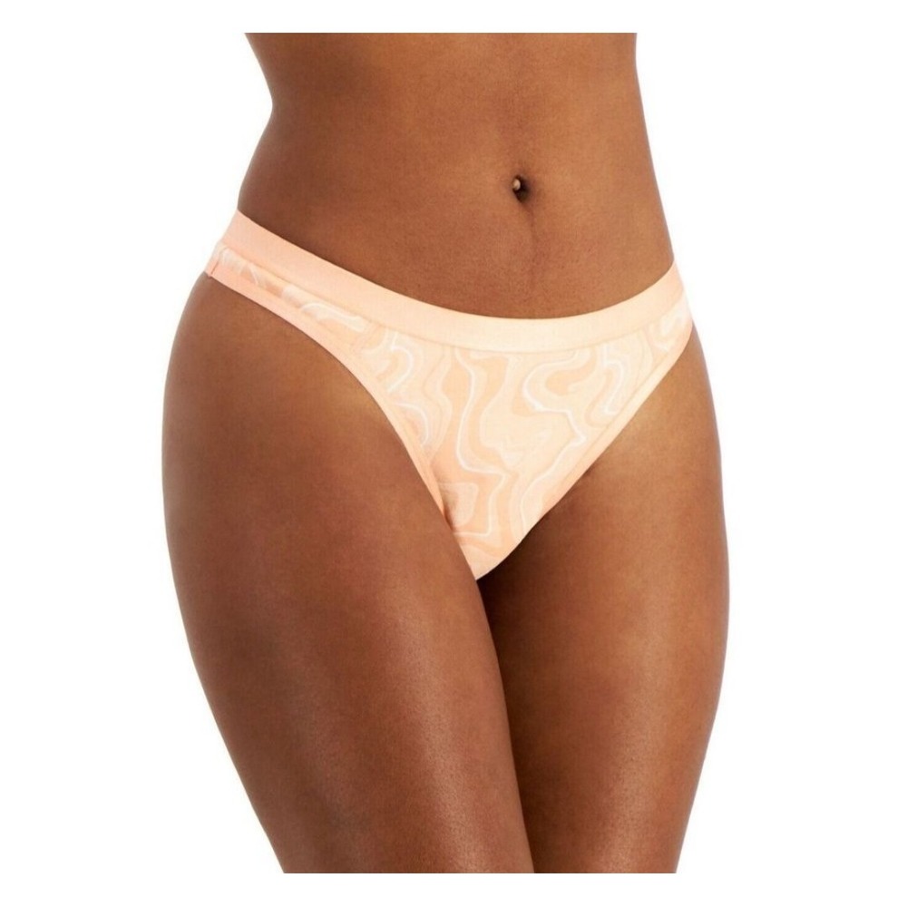 Jenni Thong Panties Women XL Peach White Jagged Lines Cotton Blend Elastic Waist